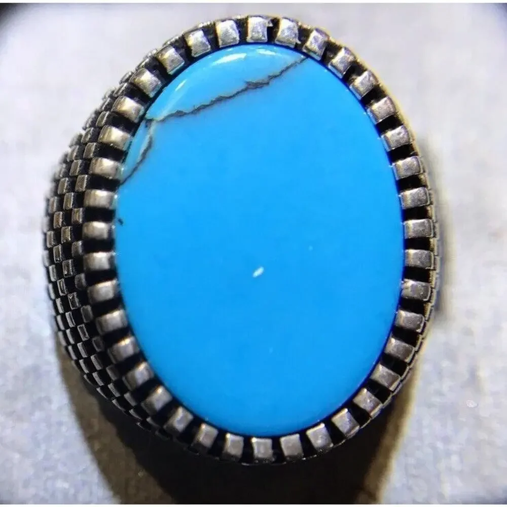 Turquoise Ring Sz12 Large Oval Smooth Stone Silver 925